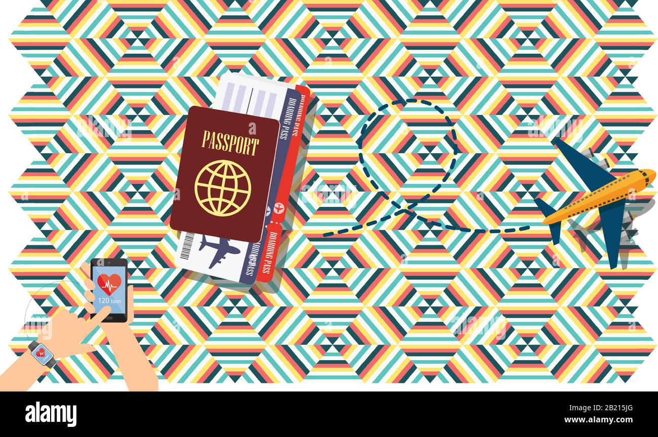 I biglietti di viaggio sono a libro da cellulare per i voli in background texture Illustrazione Vettoriale