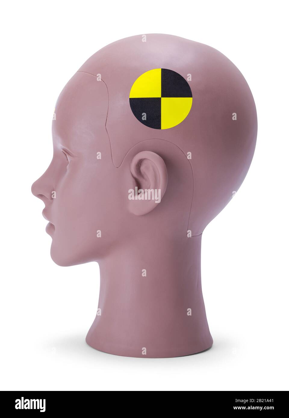 Crash Dummy Head Side View Isolato Su Sfondo Bianco. Foto Stock