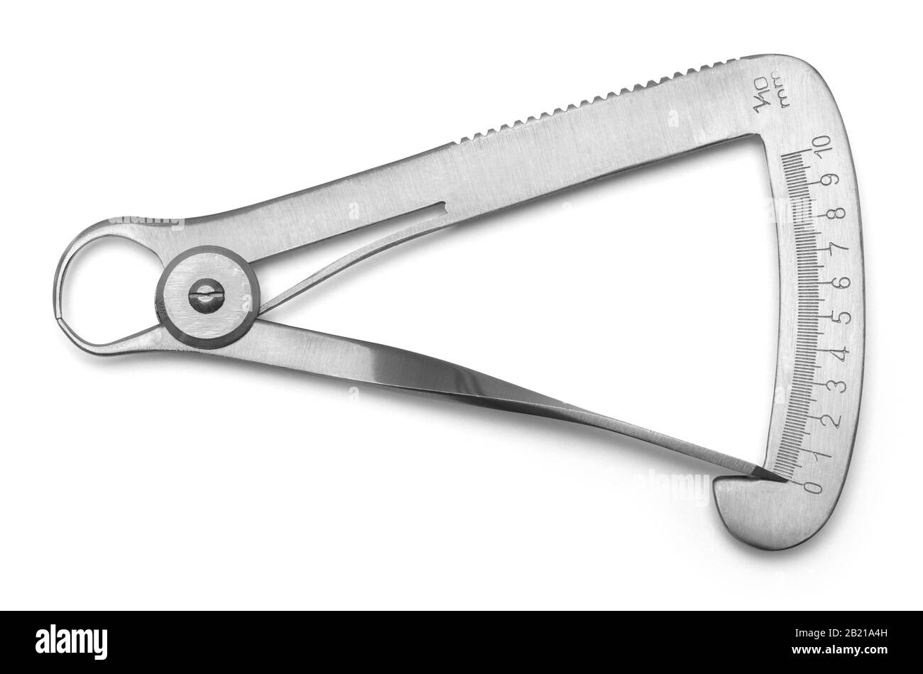 Calibro Per Denti In Metallo Isolato Su Sfondo Bianco. Foto Stock