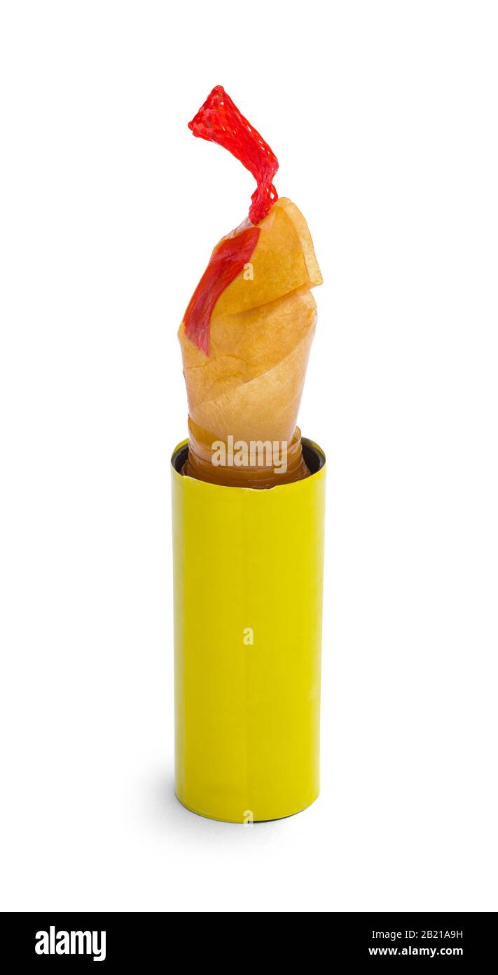 Rotolo Giallo Flypaper Isolato Su Sfondo Bianco. Foto Stock