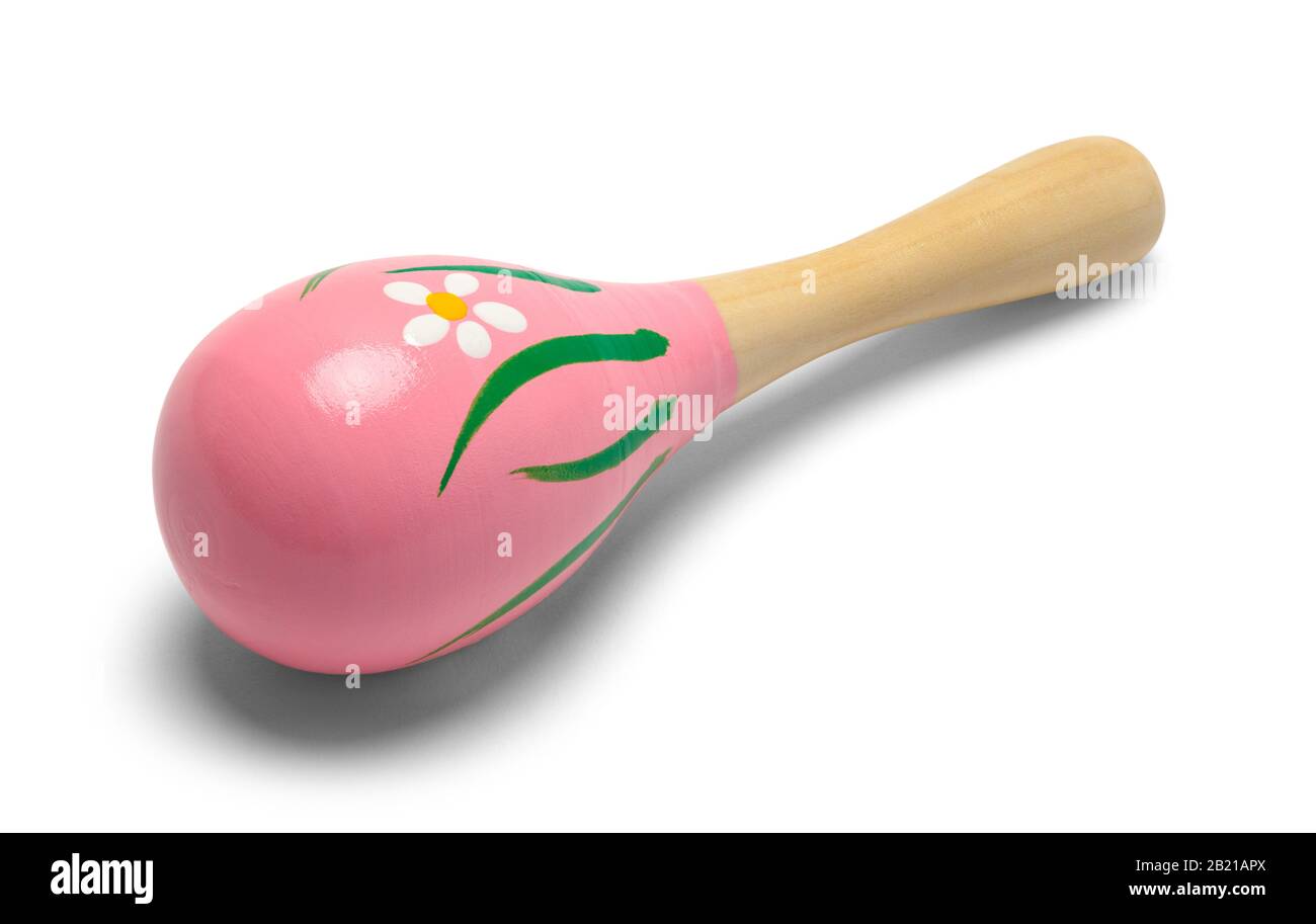 Piccolo Legno Maraca Isolato Su Sfondo Bianco. Foto Stock