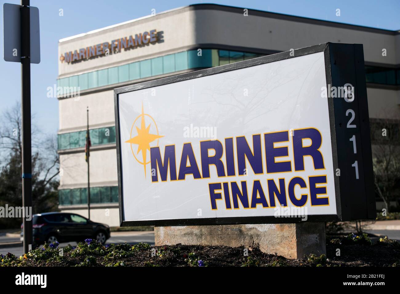 Un logo fuori dalla sede centrale di Mariner Finance a Baltimora, Maryland, il 22 febbraio 2020. Foto Stock