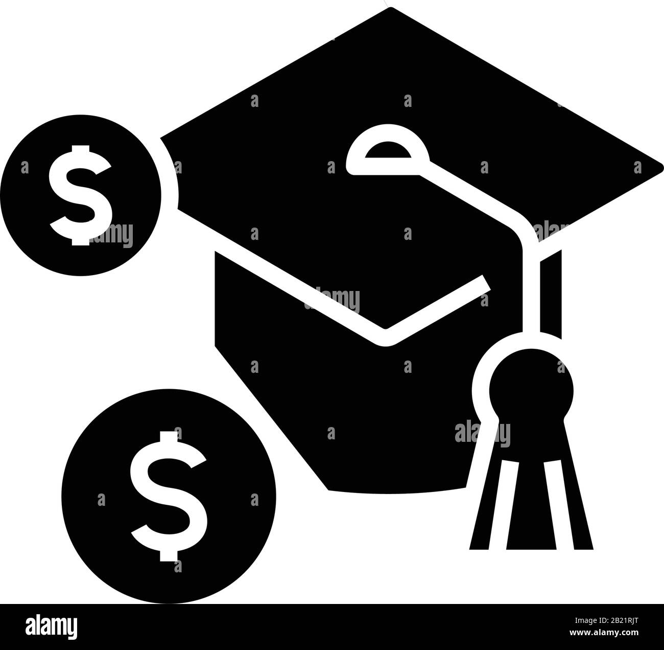 Icona nera tassa di istruzione, illustrazione di concetto, simbolo piatto vettore, segno glifo. Illustrazione Vettoriale