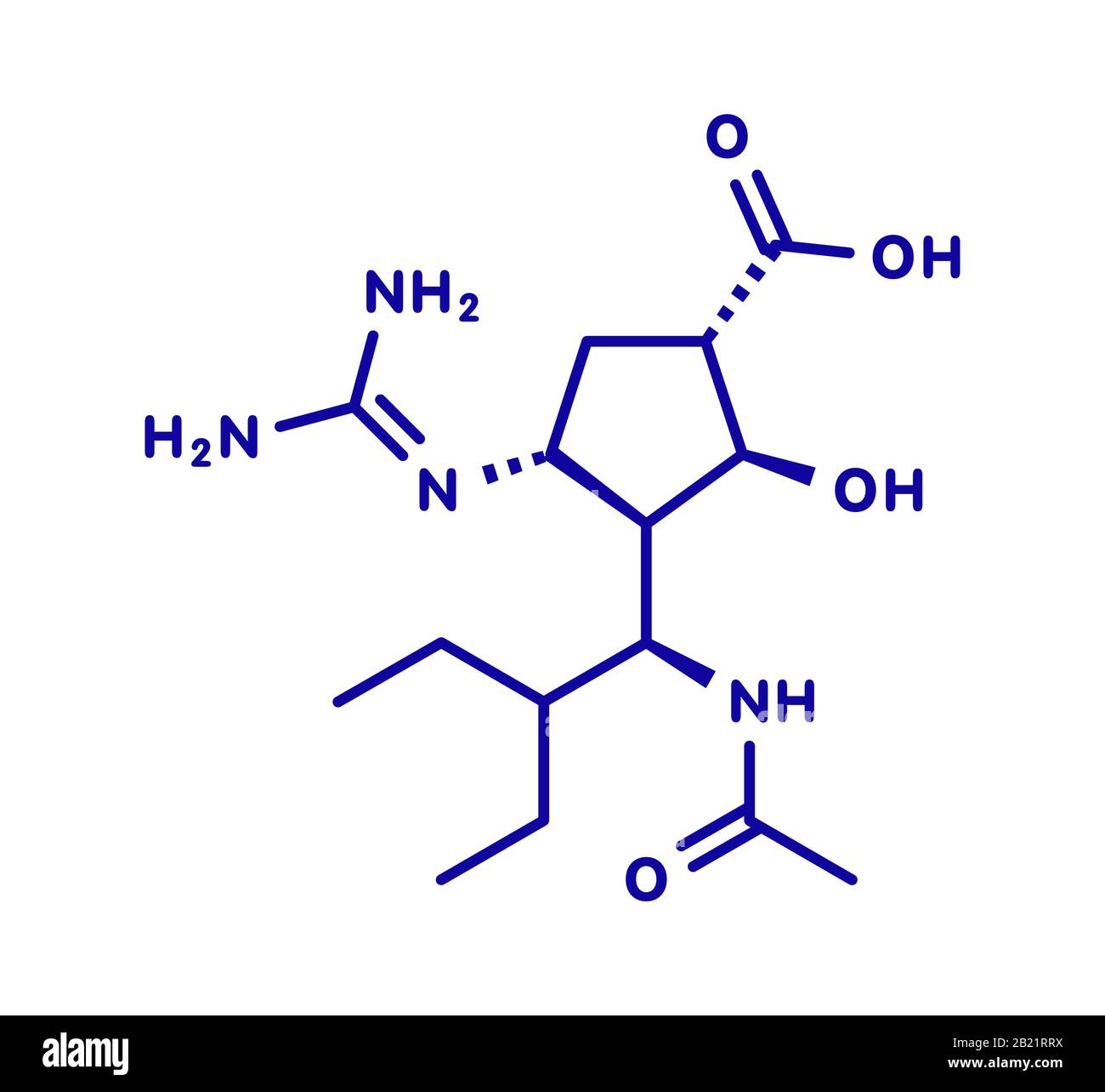 Peramivir molecola di farmaco influenzale, illustrazione Foto Stock
