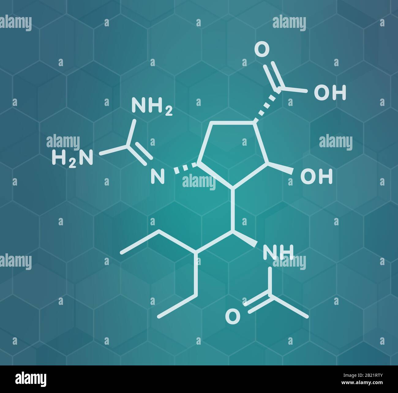 Peramivir molecola di farmaco influenzale, illustrazione Foto Stock