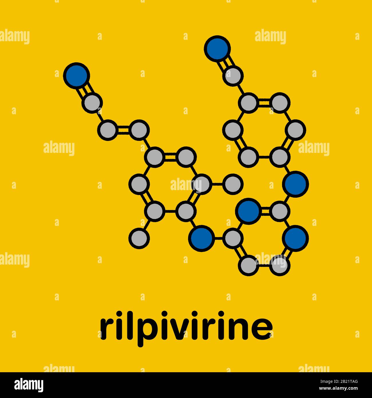 Molecola di farmaco per HIV Rilpivirina, illustrazione Foto Stock