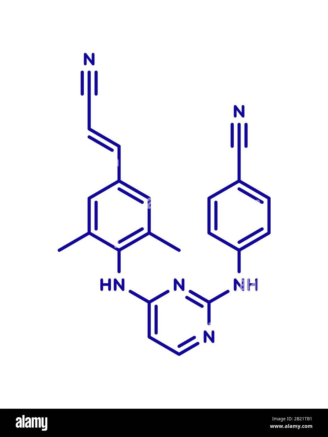 Molecola di farmaco per HIV Rilpivirina, illustrazione Foto Stock