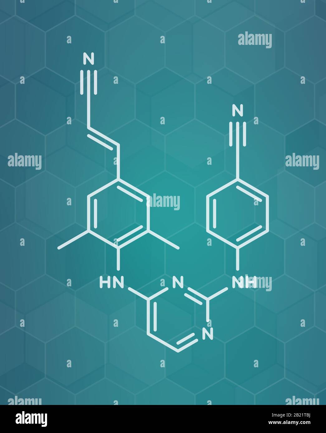 Molecola di farmaco per HIV Rilpivirina, illustrazione Foto Stock