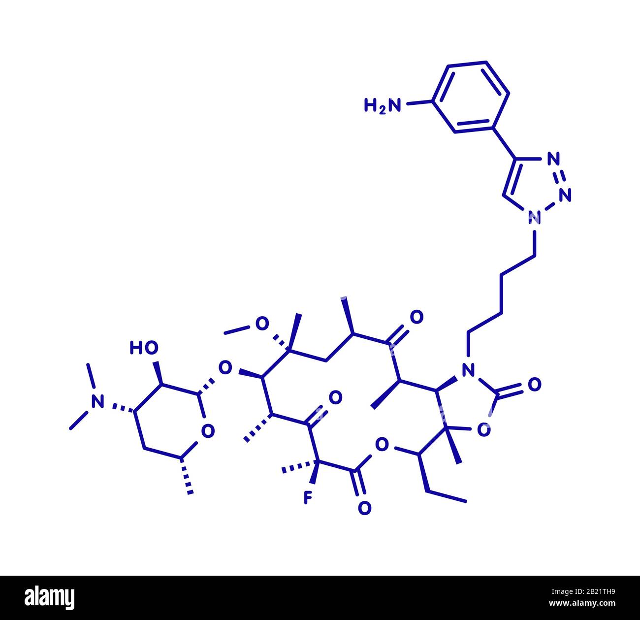 Molecola di farmaco antibiotico di Solitromicina, illustrazione Foto Stock