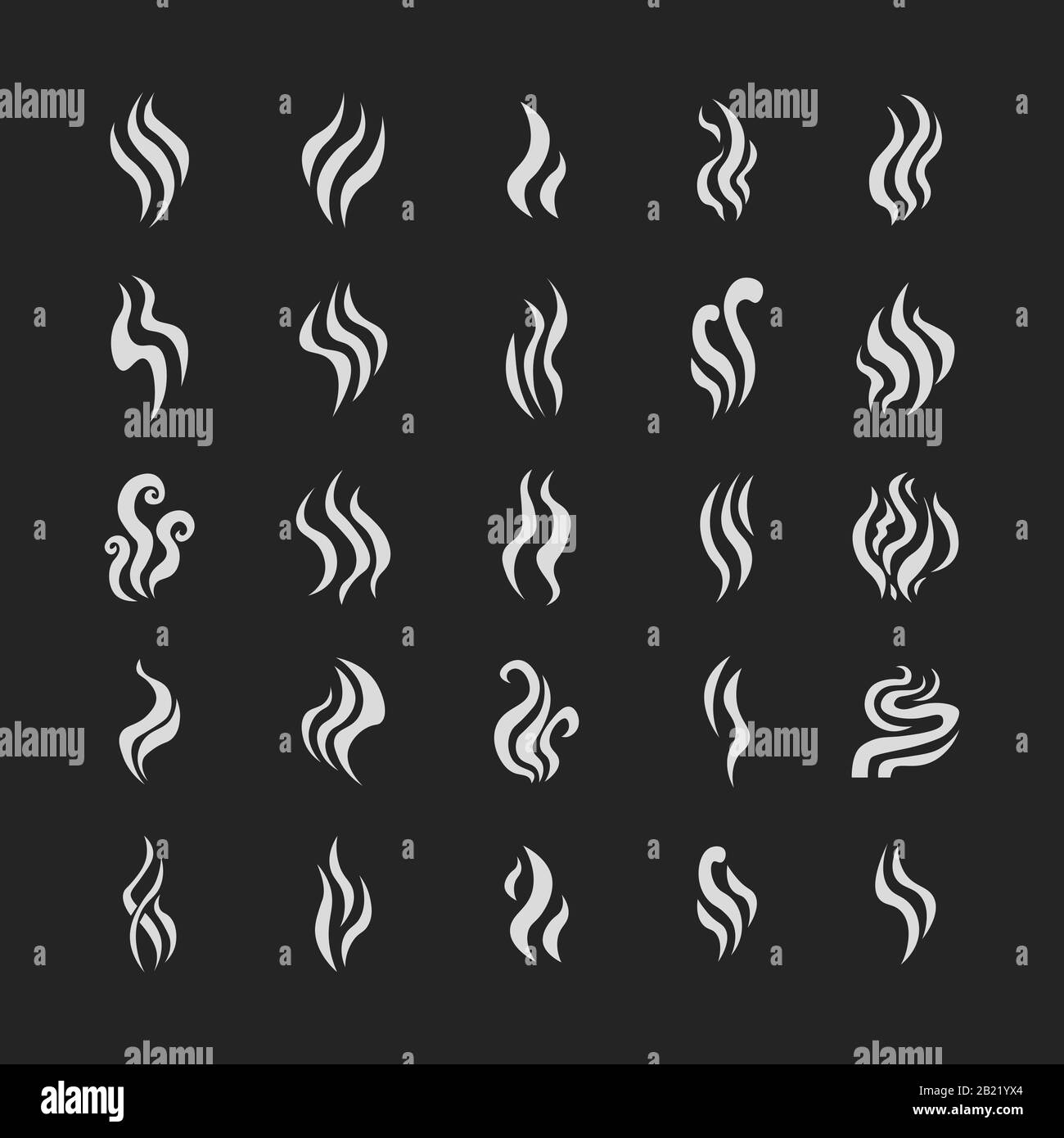 Gli aromi vaporizzano le icone impostate. Odori vettore, aroma caldo, macchie o cottura simboli di vapore, odore o vapore, fumo o odori simbol illustrazione in appartamento s. Illustrazione Vettoriale