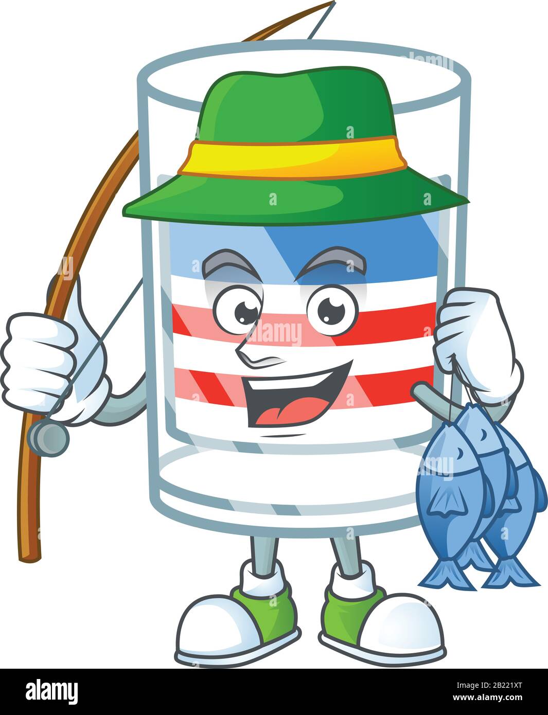 Un disegno mascotte di pesca USA strisce vetro con 3 pesci Illustrazione Vettoriale