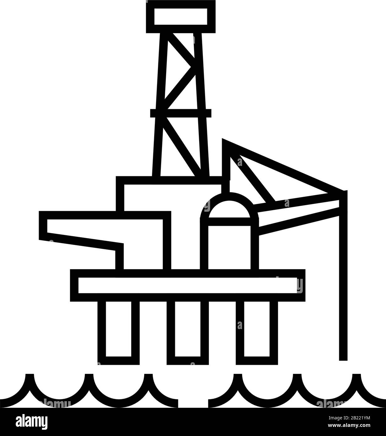 Icona della linea della piattaforma dell'olio, simbolo concettuale, illustrazione del vettore di contorno, simbolo lineare. Illustrazione Vettoriale