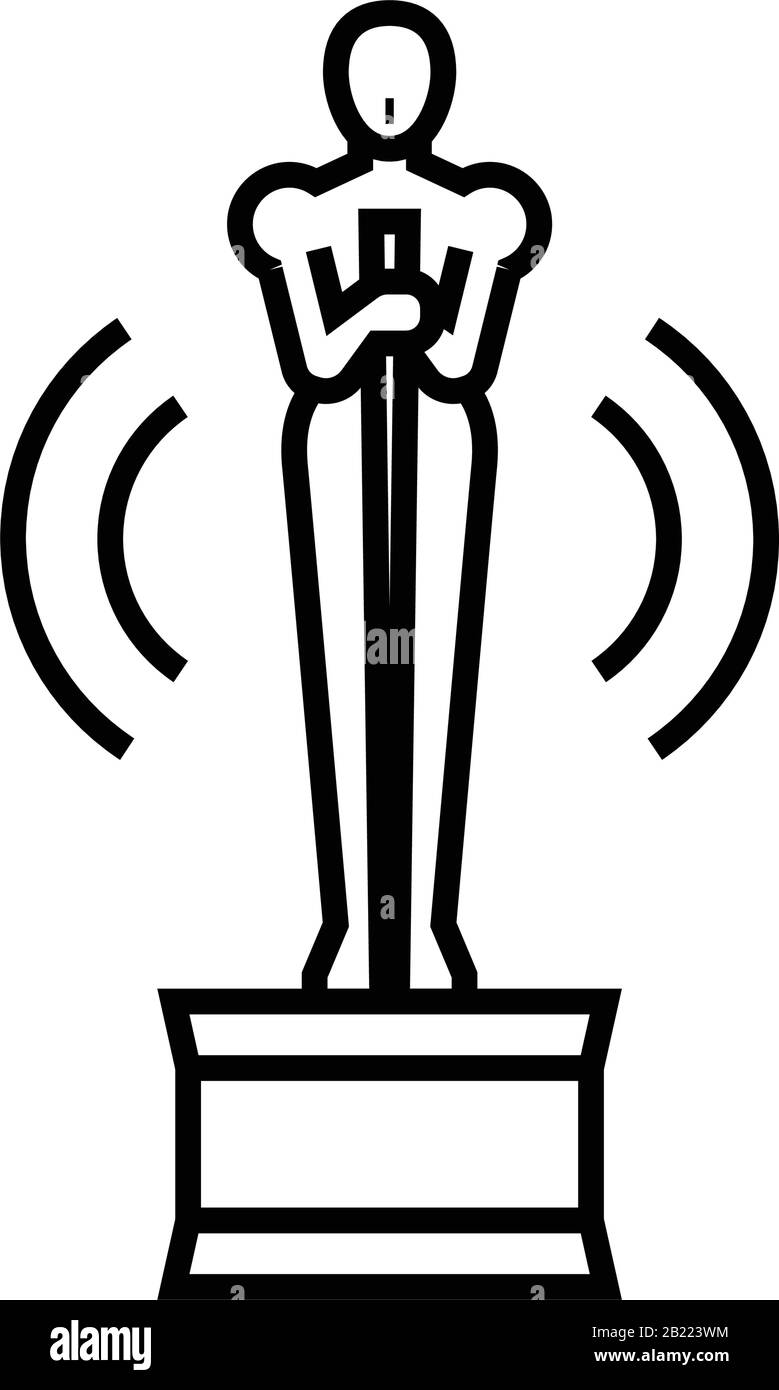 Icona della linea della statua di Oscar, simbolo concettuale, illustrazione vettoriale del contorno, simbolo lineare. Illustrazione Vettoriale