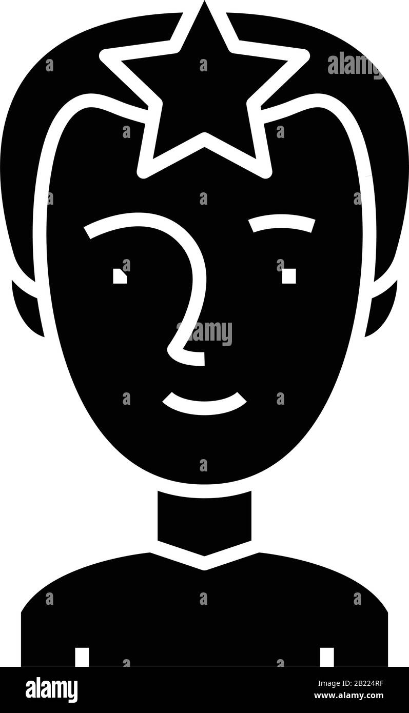 Icona nera della persona famosa, illustrazione concettuale, simbolo piatto vettoriale, simbolo glifo. Illustrazione Vettoriale