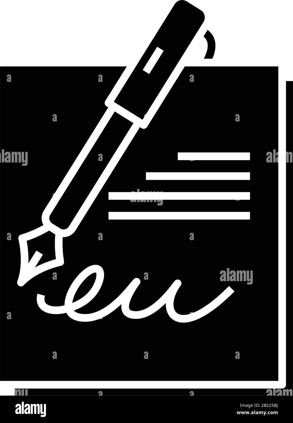 Esecuzione dell'icona nera del documento, illustrazione concettuale, simbolo piatto vettoriale, simbolo glifo. Illustrazione Vettoriale