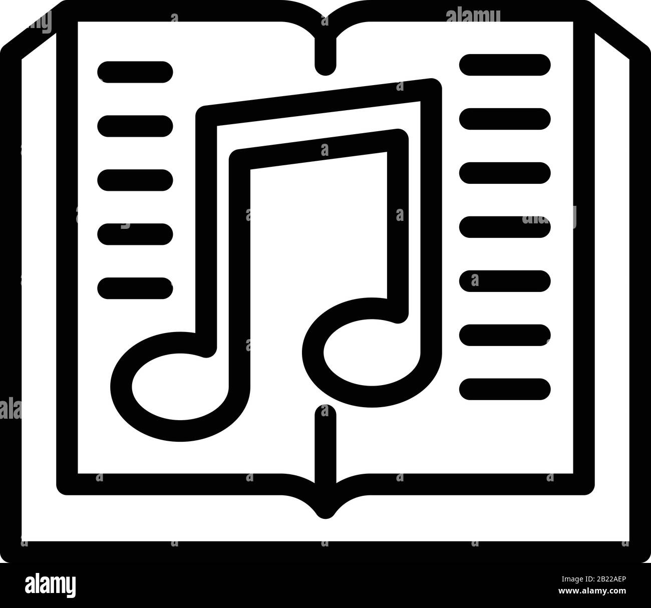 Icona del libro e della nota musicale, stile di contorno Illustrazione Vettoriale