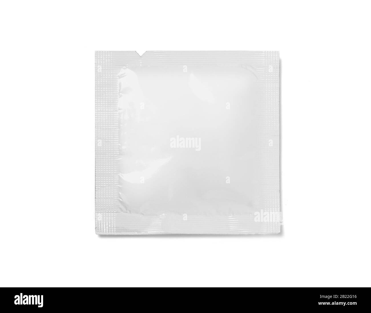 Vuoto bianco modello foglio di confezionamento salviette umidificate sacca o medicina preservativo. Confezionamento Alimentare caffè, sale, zucchero, pepe, spezie dolci.Con tracciato di ritaglio Foto Stock