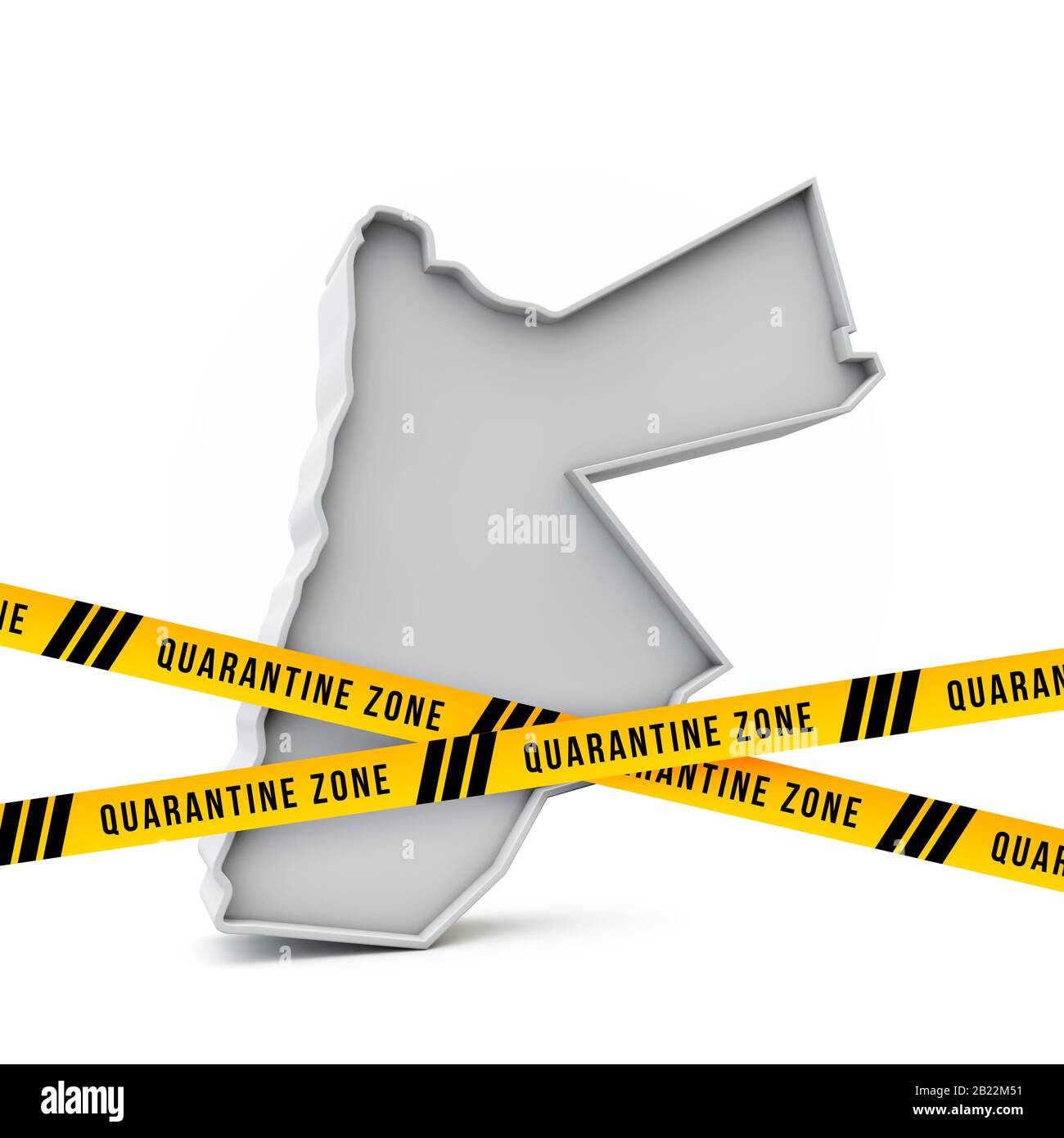 Mappa Jordan con nastro di sicurezza giallo per la segnalazione della quarantena. Rappresentazione 3D Foto Stock