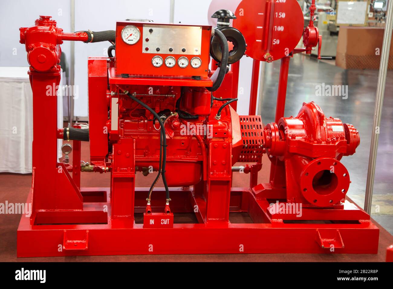 L'industria montati su slitta motore della pompa antincendio impostato Foto Stock