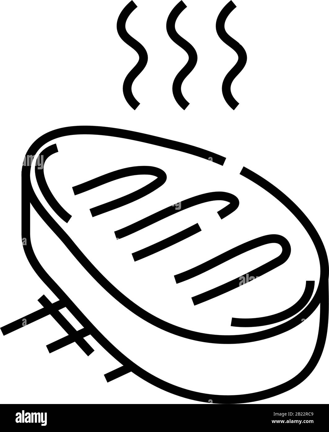 Icona della linea di pane tostato alla carne, simbolo concettuale, illustrazione vettoriale del contorno, simbolo lineare. Illustrazione Vettoriale