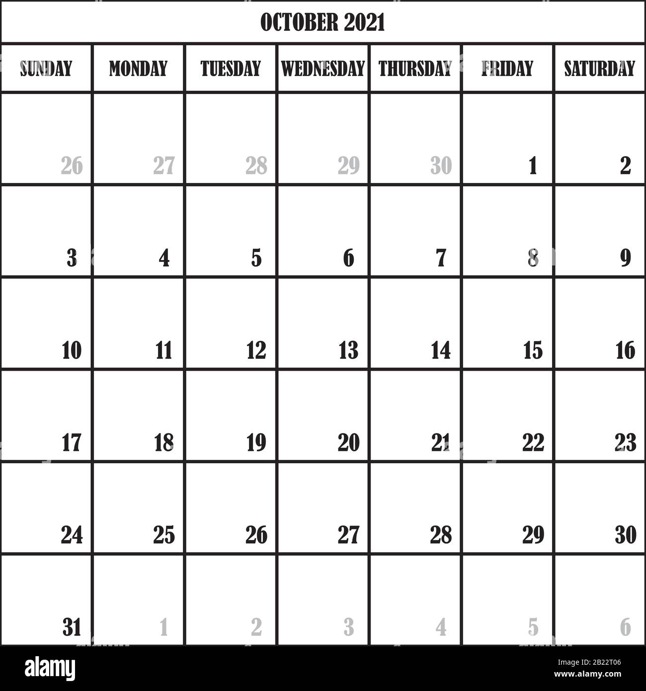 CALENDARIO PIANIFICATORE MESE OTTOBRE 21 SU SFONDO TRASPARENTE TAGLIO DESIGNER Immagine e Vettoriale - Alamy