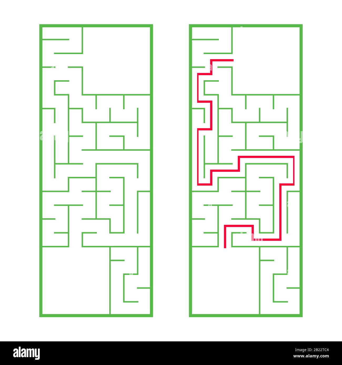 Labirinto rettangolare, labirinto. Un gioco interessante e utile per i preschoolers. Un semplice gioco di puzzle. Semplice illustrazione vettoriale piatta isolata su bianco b. Illustrazione Vettoriale