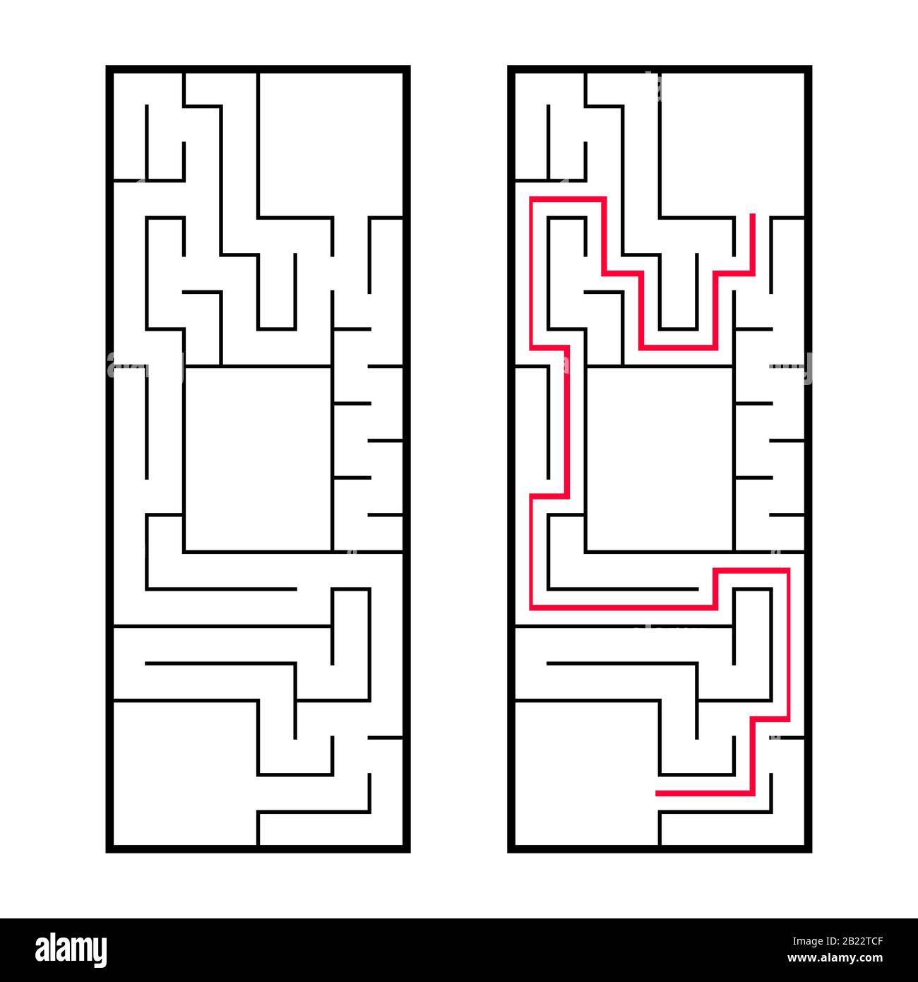 Labirinto rettangolare, labirinto. Un gioco interessante e utile per i preschoolers. Un semplice gioco di puzzle. Semplice illustrazione vettoriale piatta isolata su bianco b. Illustrazione Vettoriale