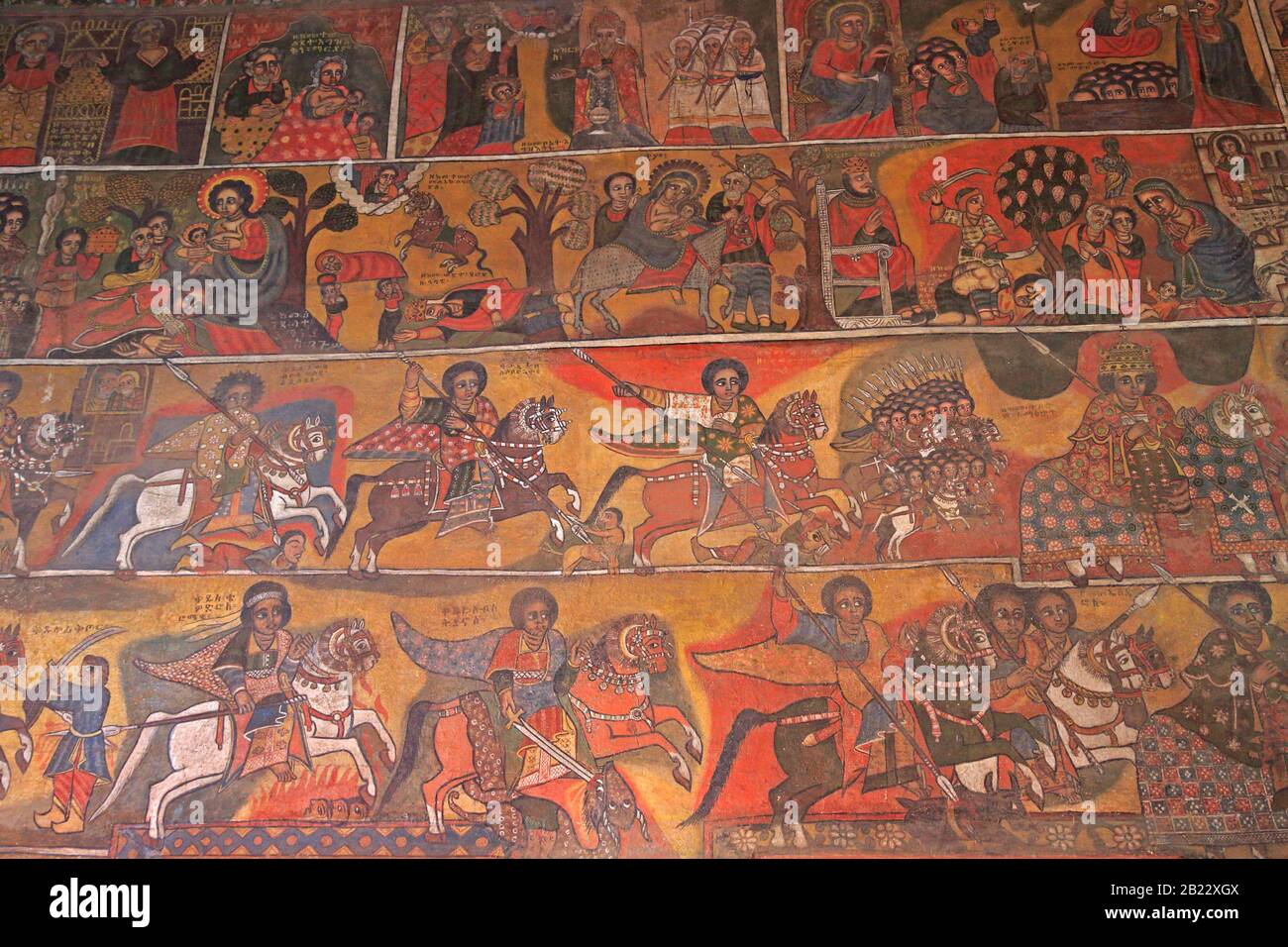 Interno dipinto muro del Debre Birhan Selassi Chiesa Gondar Foto Stock