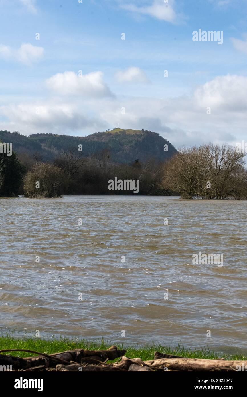 La campagna allagata vicino al villaggio di Melverley, Shropshire dopo il fiume Severn scoppiò le sue banche causando la peggiore inondazione di thew per 20 anni Foto Stock