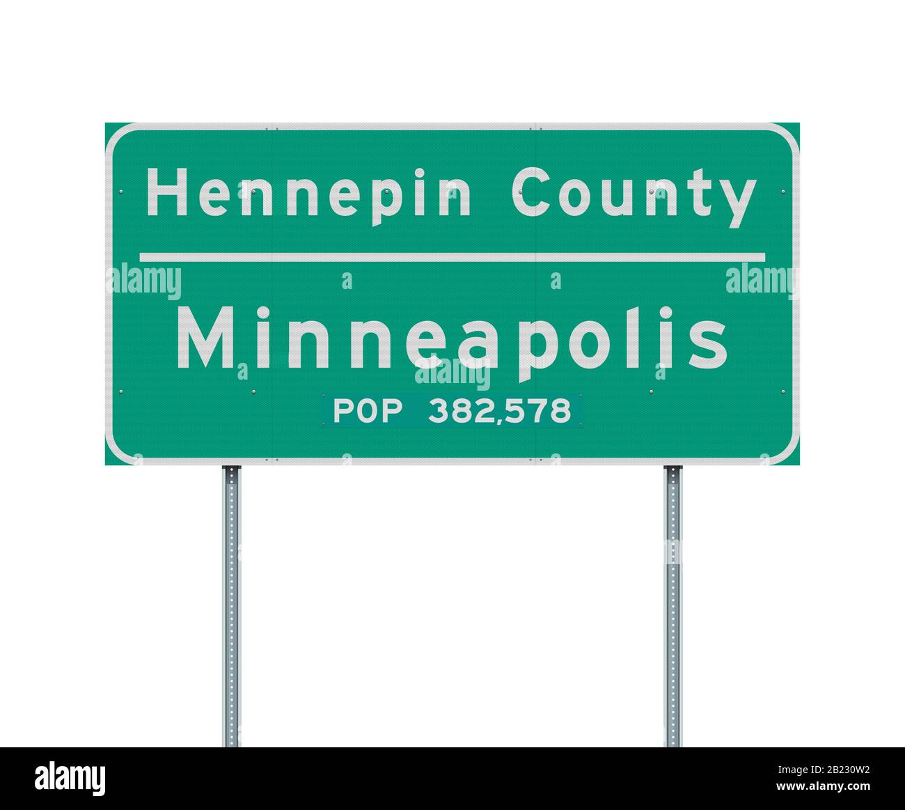 Illustrazione vettoriale del cartello stradale verde di Hennepin County e Minneapolis City sul palo metallico Illustrazione Vettoriale