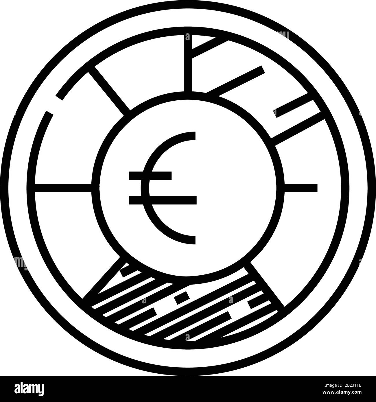 Icona della linea di divisione del denaro, simbolo del concetto, illustrazione del vettore del contorno, simbolo lineare. Illustrazione Vettoriale