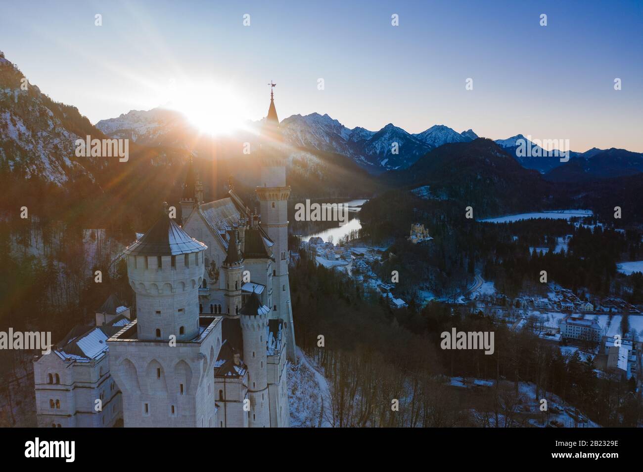 Famoso castello di Neuschwanstein a Hohenschwangau, Germania Foto Stock