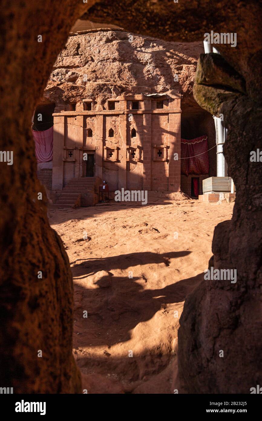 Biete Abba Libanos o Casa dell'Abate Libanos a Lalibela, Etiopia. Foto Stock