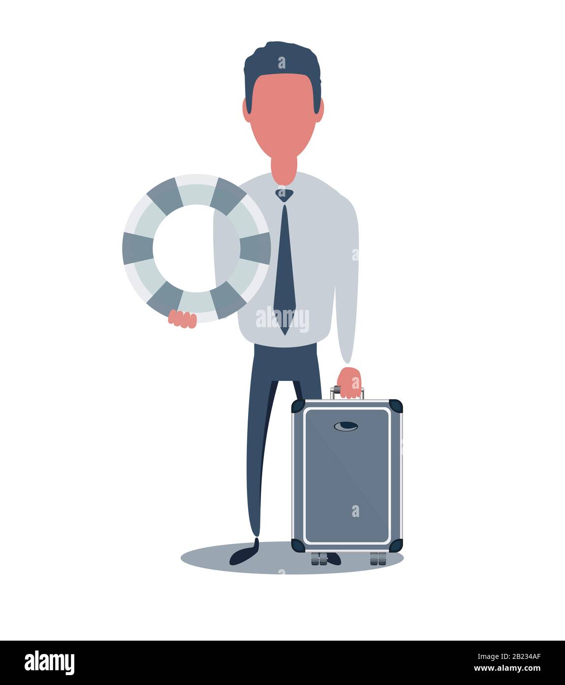 Uomo d'affari o impiegato. Personaggio maschile in stile semplice alla moda con oggetti, illustrazione vettoriale piatta. Illustrazione Vettoriale