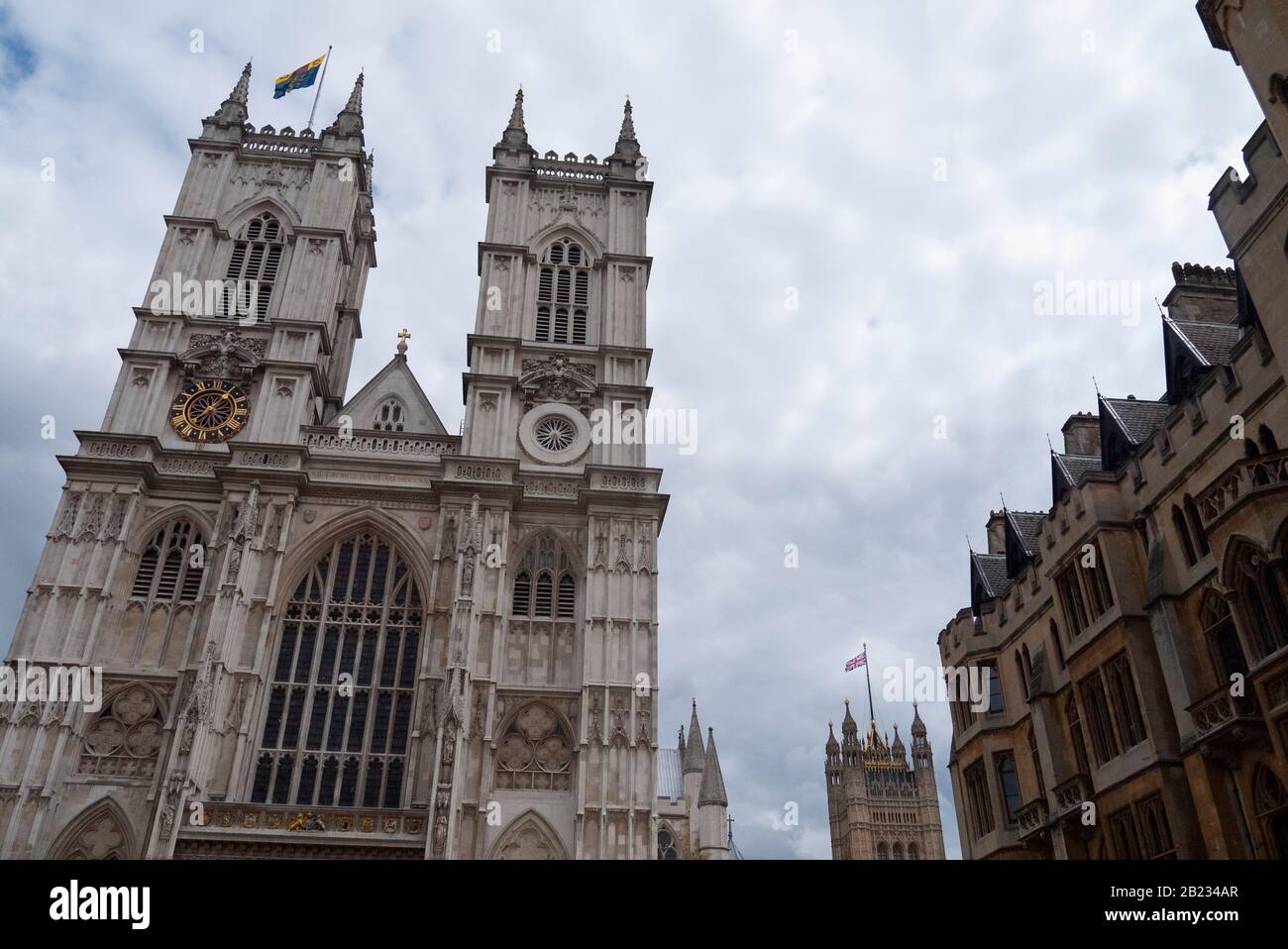 Le grandi torri gemelle e la facciata occidentale dell'Abbazia di Westminster. Westmister, Londra, Regno Unito Foto Stock
