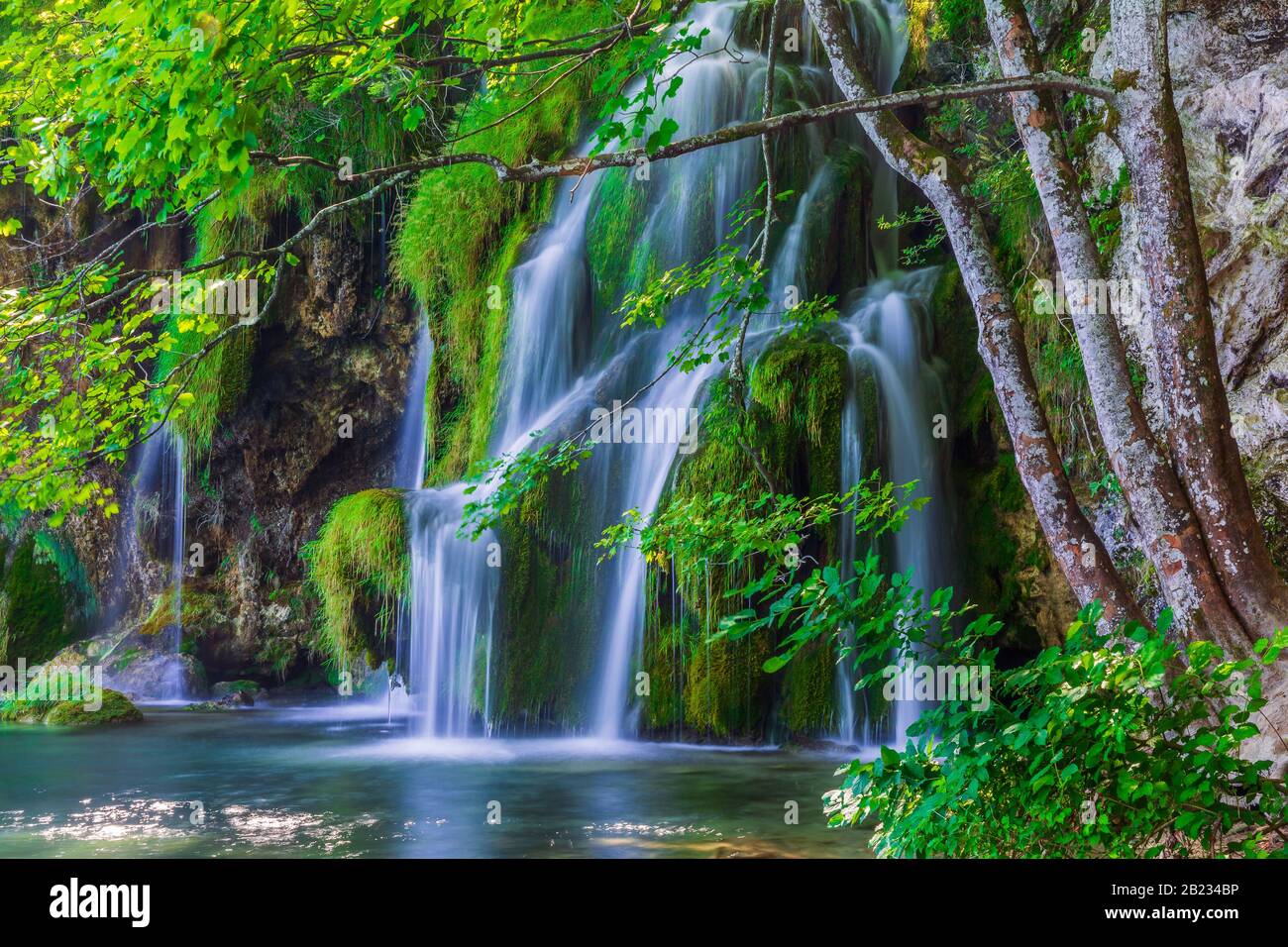 I laghi di Plitvice, Croazia. Le cascate del Parco Nazionale dei Laghi di Plitvice. Foto Stock