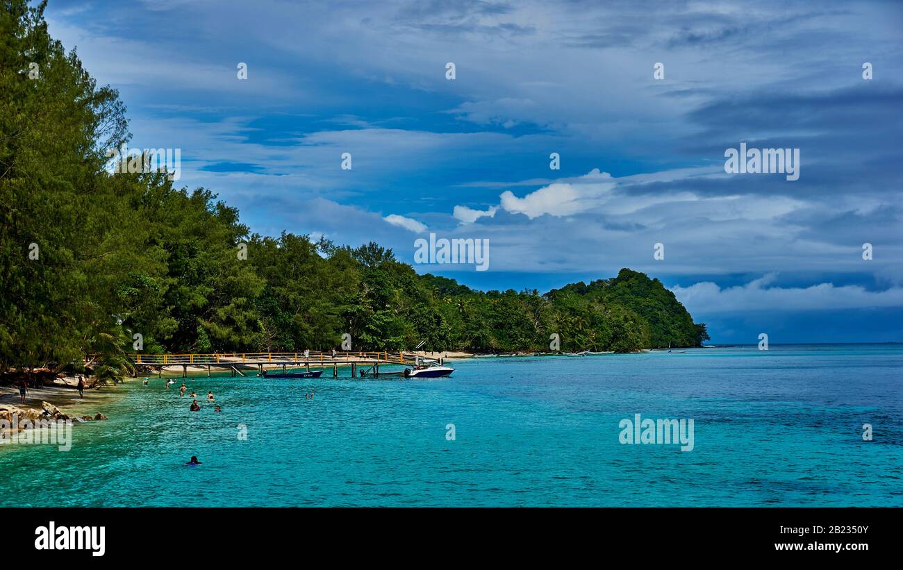 L'Isola Doini si trova nel cuore della Baia di Milne, sulla punta orientale di Papua Nuova Guinea. Questa piantagione è stata originariamente esaminata da un governo sur Foto Stock