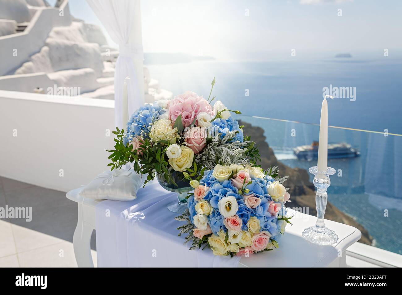 Location per matrimoni sull'isola di Santorini, Grecia Foto Stock
