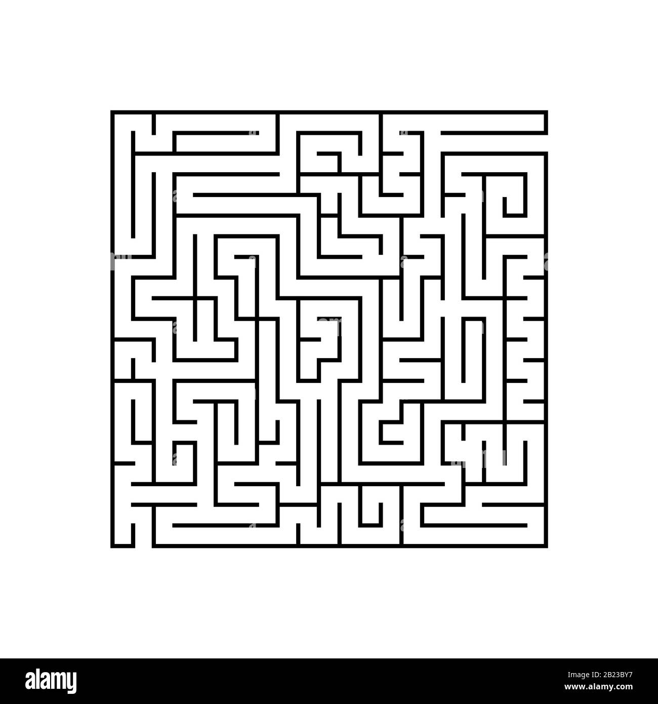 Labirinto quadrato nero con ingresso ed uscita. Un gioco per bambini e adulti. Semplice immagine vettoriale piatta isolata su sfondo bianco Illustrazione Vettoriale