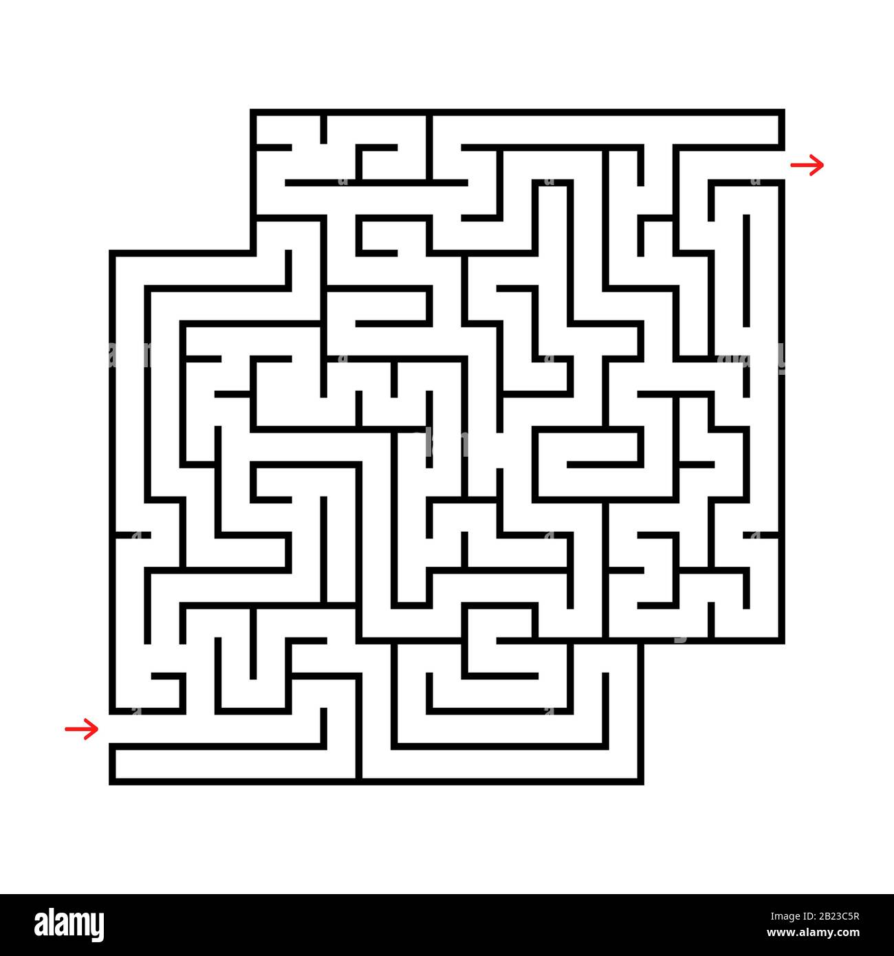 Labirinto quadrato astratto con ingresso e uscita. Semplice immagine vettoriale piatta isolata su sfondo bianco. Con un luogo per i disegni. Illustrazione Vettoriale