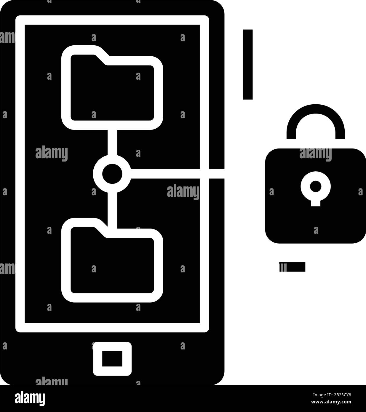 Icona nera di accesso ai file, illustrazione concettuale, simbolo piatto vettoriale, simbolo glifo. Illustrazione Vettoriale