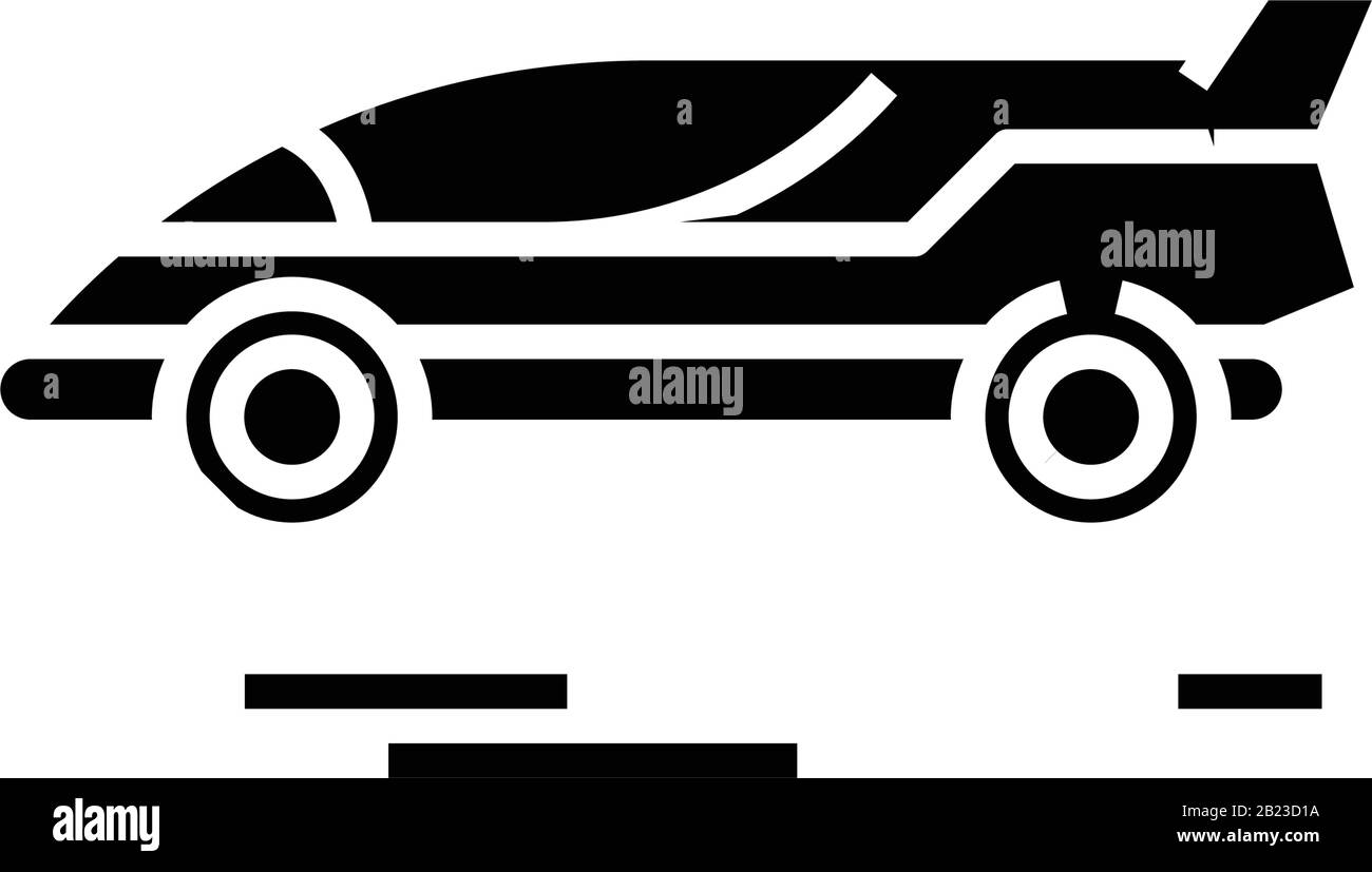 Icona nera per auto di progettazione futura, illustrazione concettuale, simbolo piatto vettoriale, simbolo glifo. Illustrazione Vettoriale