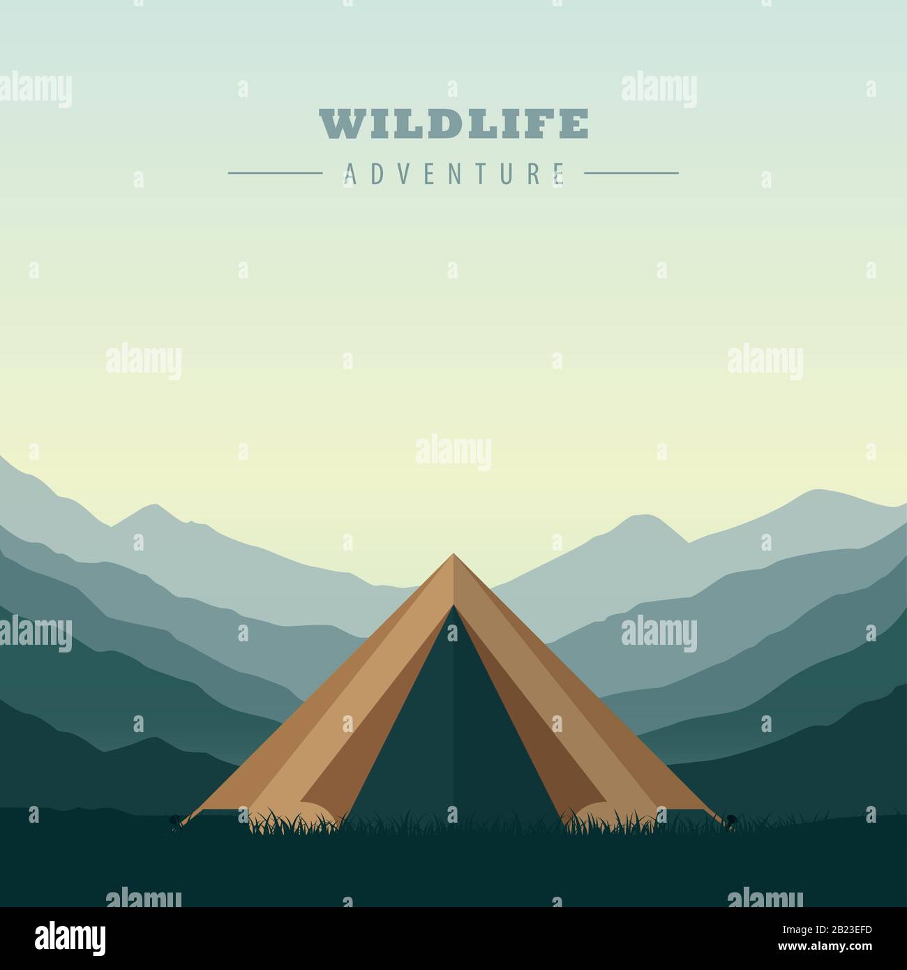 Campeggio tenda nel deserto verde montagna paesaggio vettore illustrazione EPS10 Illustrazione Vettoriale