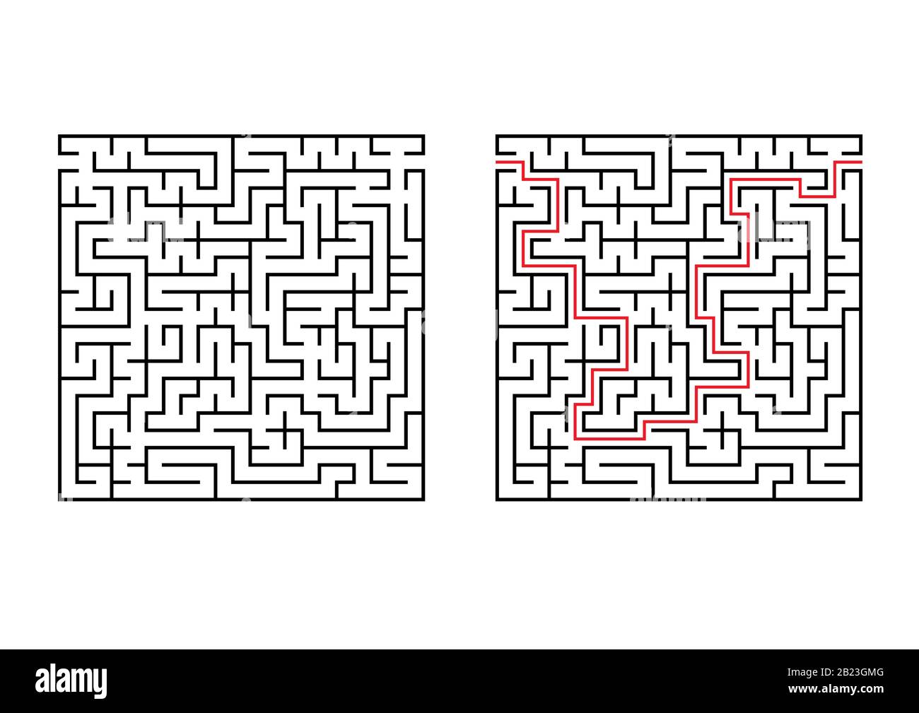 Labirinto quadrato astratto. Semplice immagine vettoriale piatta isolata su sfondo bianco. Con la risposta Illustrazione Vettoriale