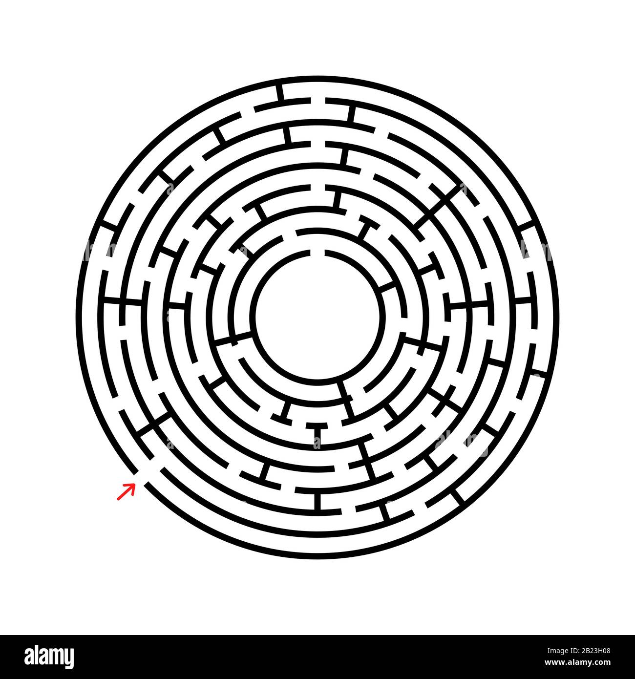Labirinto rotondo astratto. Un gioco educativo per bambini e adulti. Semplice immagine vettoriale piatta isolata su sfondo bianco Illustrazione Vettoriale