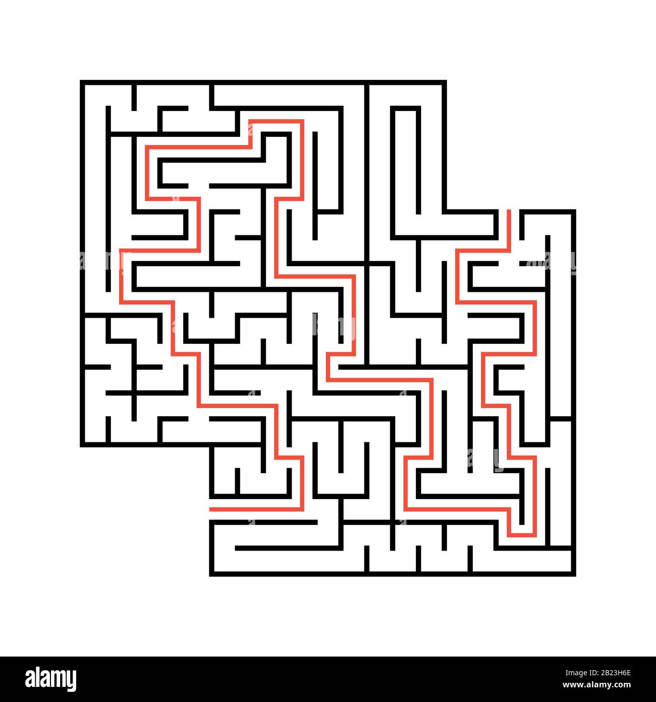 Labirinto quadrato astratto con ingresso e uscita. Semplice immagine vettoriale piatta isolata su sfondo bianco. Con un luogo per i disegni. Con la AN Illustrazione Vettoriale
