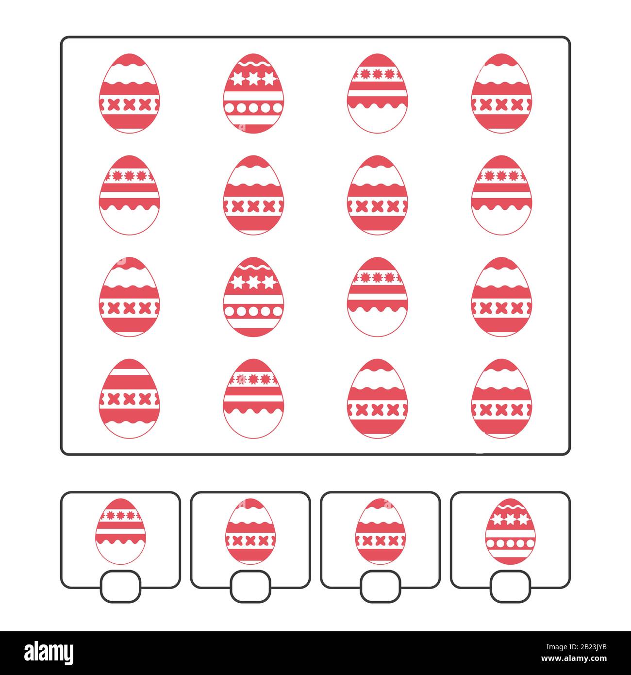 Contare il gioco per bambini prescolare per lo sviluppo di abilità matematiche. Quanto. Uova di Pasqua. Con un luogo per scrivere le risposte. Semplice piatto Illustrazione Vettoriale