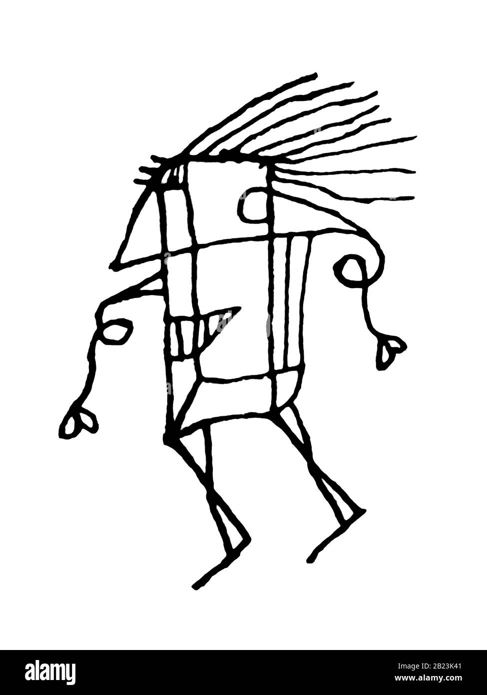 Disegno di caratteri fantasiosi e isolati nei colori bianco e nero Foto Stock