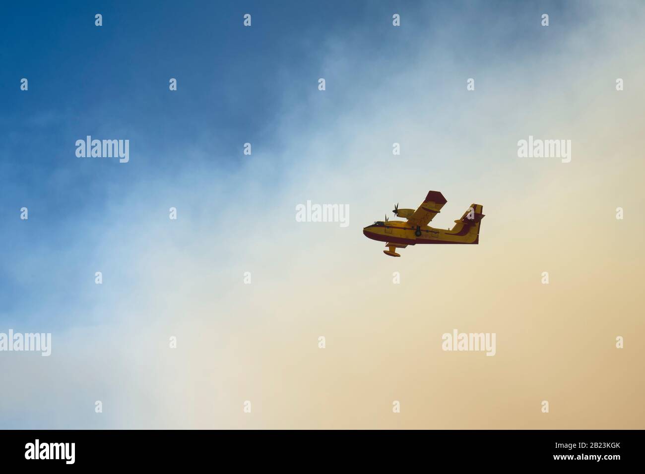L'aereo antincendio esce dal fumo del fuoco Foto Stock