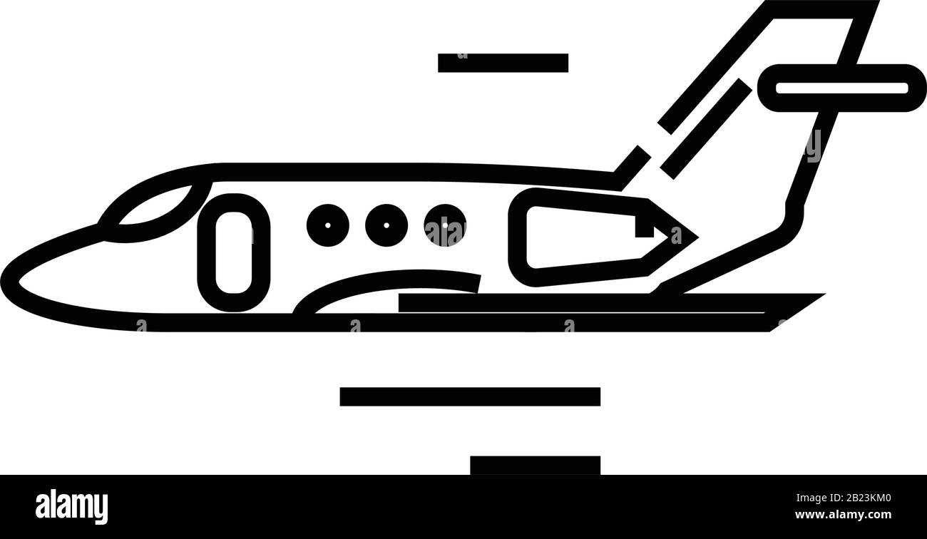 Icona della linea di volo in piano, simbolo concettuale, illustrazione del vettore di contorno, simbolo lineare. Illustrazione Vettoriale